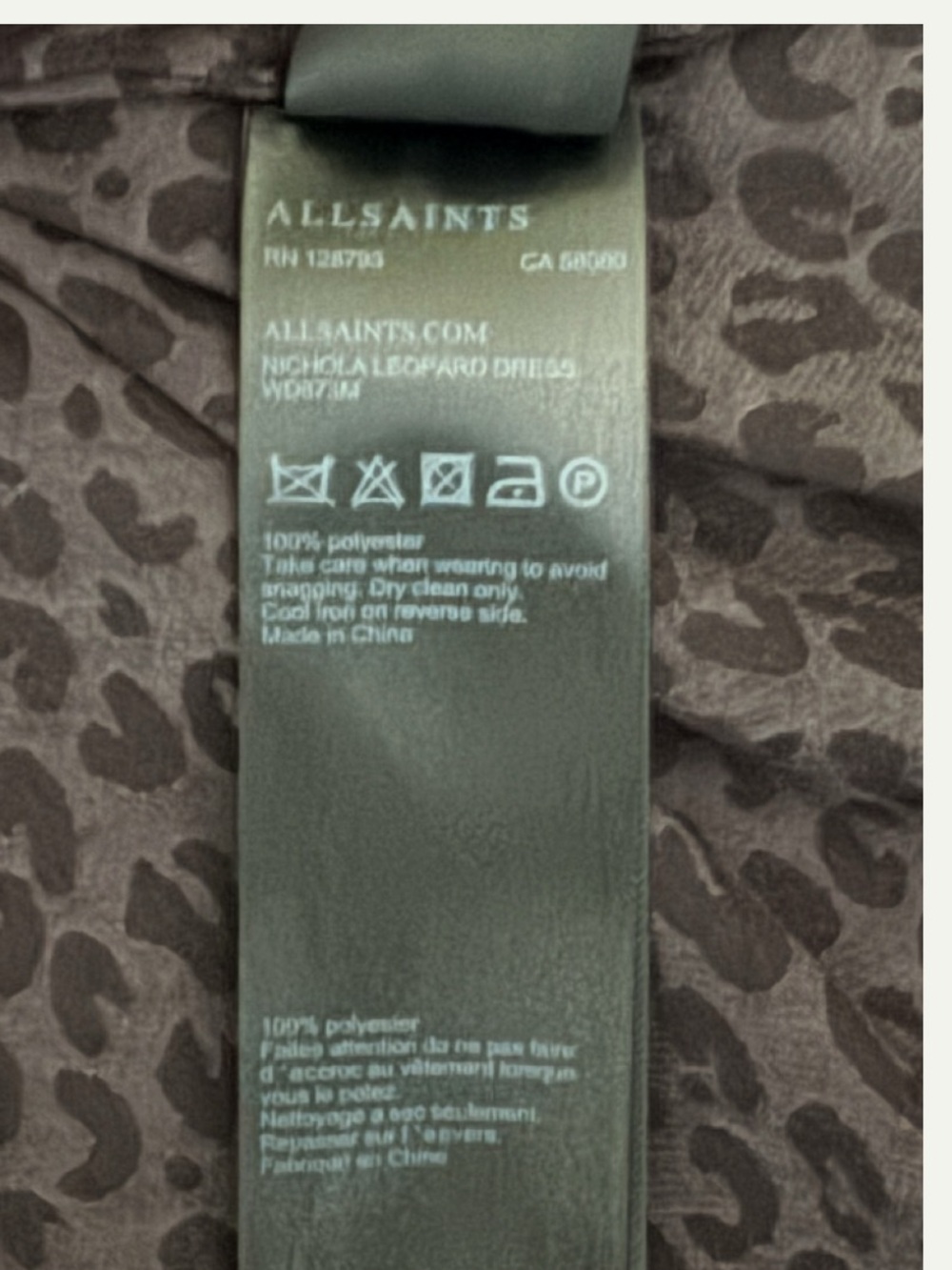 AllSaints Nichola Leopard Textured V‑Neck High-Low Mini Dress Small - Picture 13 of 14